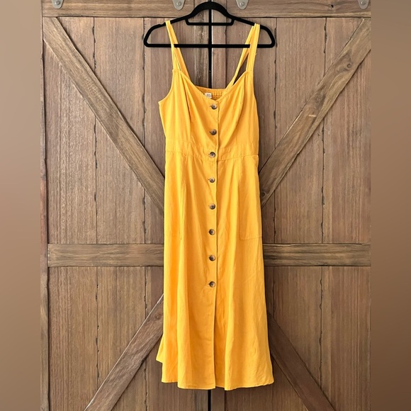a.n.a. A New Approach Gold Button Up Linen Midi Blend Dress Size Medium NWT - Picture 4 of 11